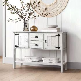 Farmhouse Solid Wood Sofa Table with Storage Drawers in Rustic White Finish