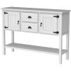 Farmhouse Solid Wood Sofa Table with Storage Drawers in Rustic White Finish