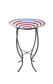 18 inch mosaic american flag glass birdbath with metal stand